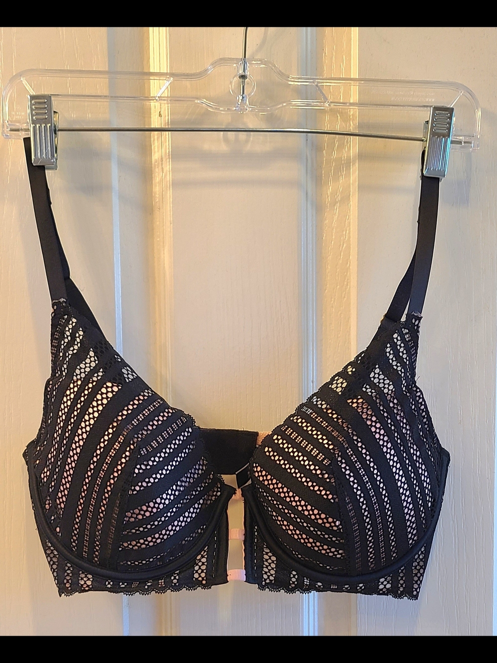 Victoria's Secret Black Lace Underwire Bra with Pink Lining